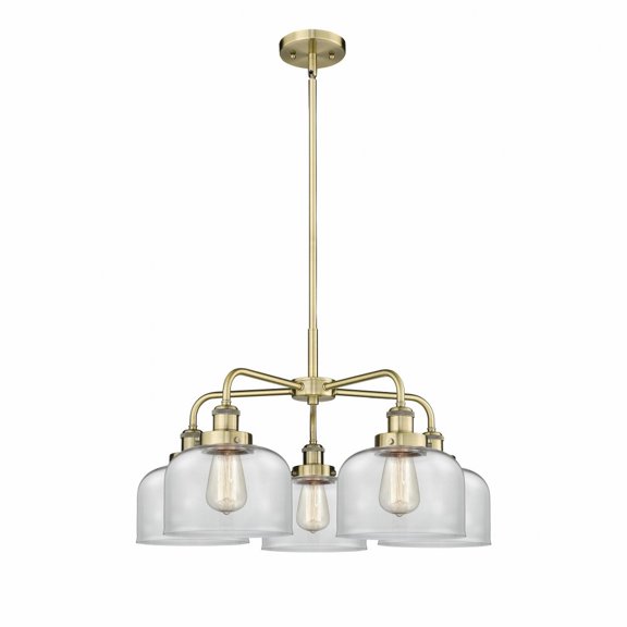 Innovations Lighting Bell - 5 Light 26" Stem Hung Chandelier Antique Brass/Clear