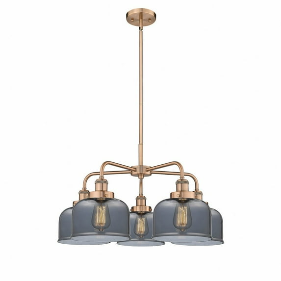 Innovations Lighting Bell - 5 Light 26" Stem Hung Chandelier Antique Copper/Plated Smoke