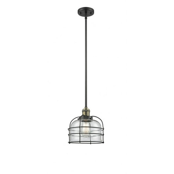 Innovations Lighting Bell Cage - 1 Light 9" Mini Pendant Clear/Black Antique Brass