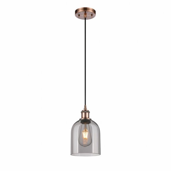 516-1P-AC-G558-6SM Innovations Lighting Bella - 1 Light Cord Hung Mini Pendant In Industrial Style-9.5 Inches Tall and 5.5 Inches Wide-Antique Copper