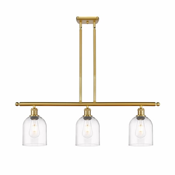 516-3I-SG-G558-6CL Innovations Lighting Bella - 3 Light Stem Hung Island In Industrial Style-10 Inches Tall and 36 Inches Wide-Satin Gold Finish-Clear