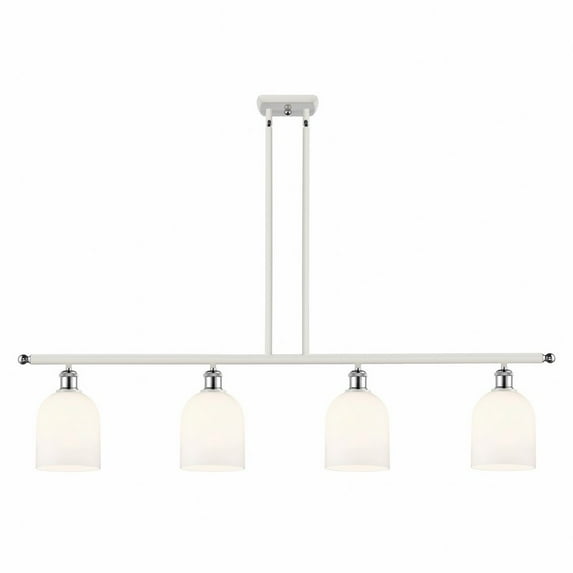516-4I-WPC-G558-6GWH Innovations Lighting Bella - 4 Light Stem Hung Island In Industrial Style-10 Inches Tall and 48 Inches Wide-White Polished Chrome