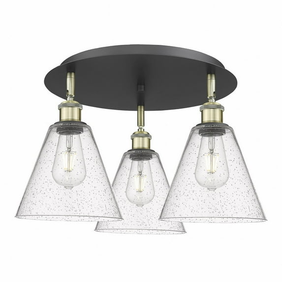 Innovations Lighting Berkshire - 3 Light 20" Flush Mount Black Antique Brass/Seedy