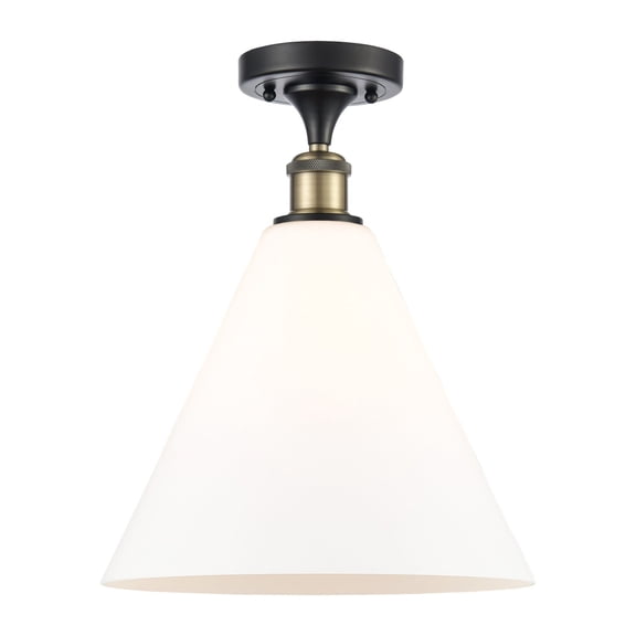Innovations Lighting  Berkshire Glass - 1 Light 12" Semi-Flush Mount Black Antique Brass/Matte White