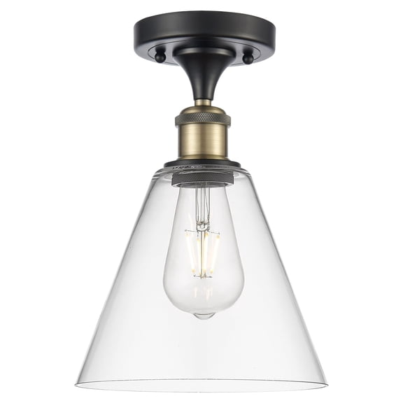 Innovations Lighting  Berkshire Glass - 1 Light 8" Semi-Flush Mount Clear/Black Antique Brass