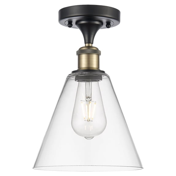 Innovations Lighting Berkshire Glass - 1 Light 8" Semi-Flush Mount Clear/Black Antique Brass