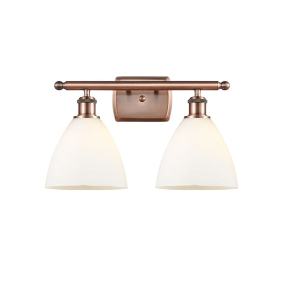 Innovations Lighting Bristol Glass - 2 Light 18" Bath Vanity Light Antique Copper Finish/Matte White
