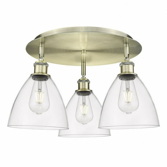 Innovations Lighting  Bristol Glass - 3 Light 19" Flush Mount Antique Brass/Clear