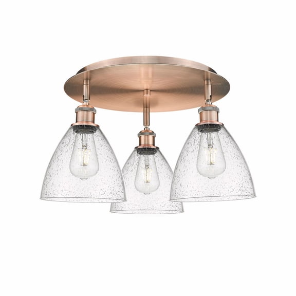 Innovations Lighting Bristol Glass - 3 Light 19" Flush Mount Antique Copper/Seedy