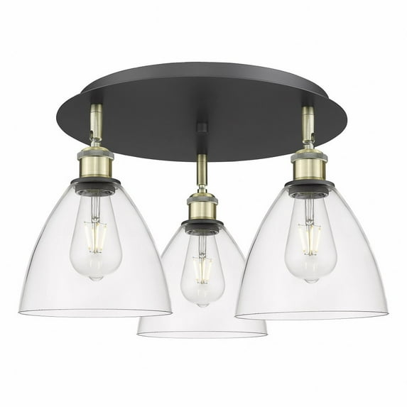 Innovations Lighting Bristol Glass - 3 Light 19" Flush Mount Clear/Black Antique Brass