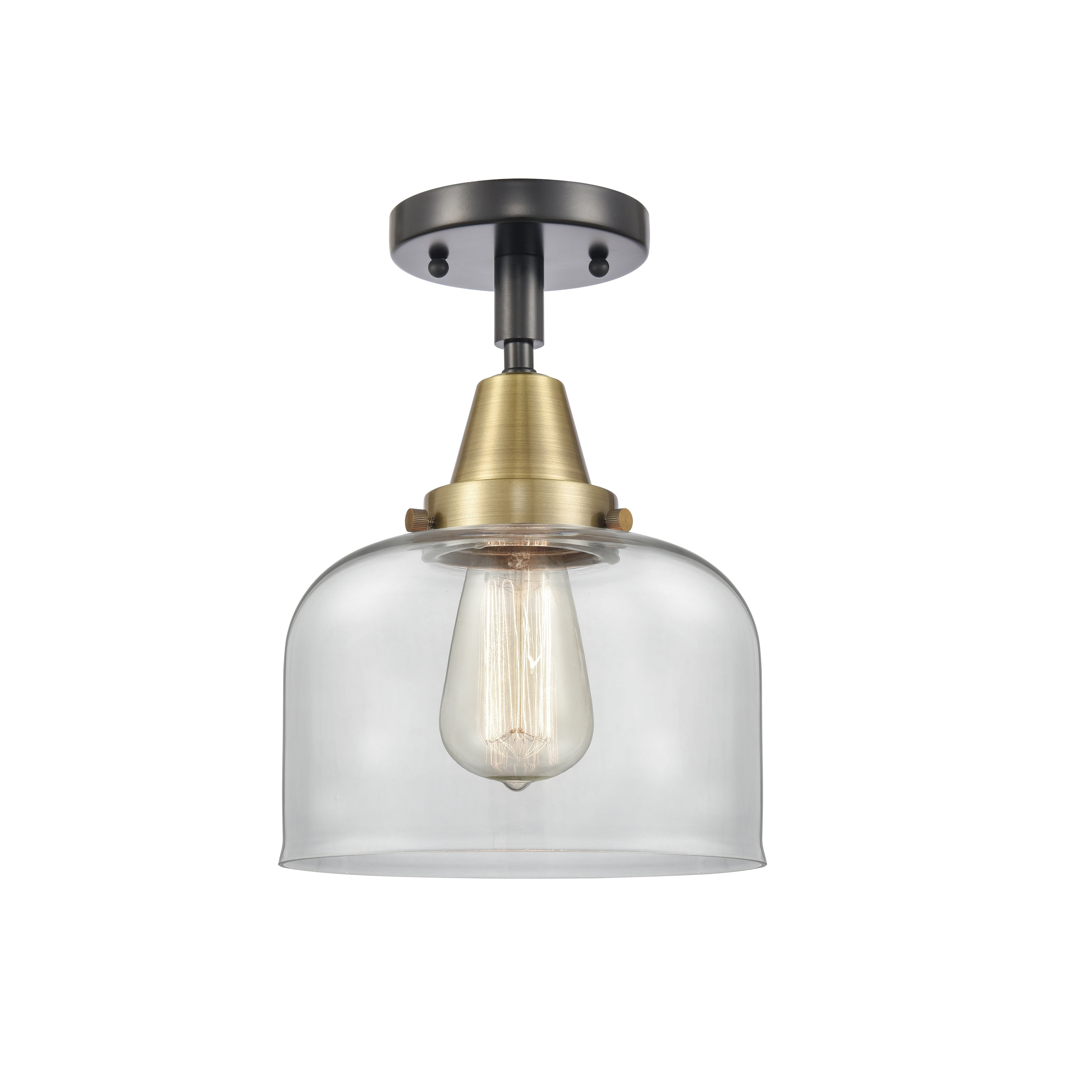 Caden Black Antique Brass Glass Flush Mount Light