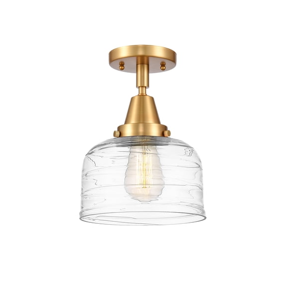 Innovations Lighting  Caden Bell - 1 Light 8" Flush Mount Satin Gold/Clear Deco Swirl