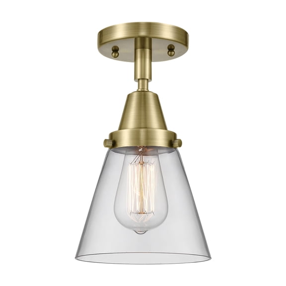 Innovations Lighting  Caden Cone - 1 Light 6" Flush Mount Antique Brass/Clear
