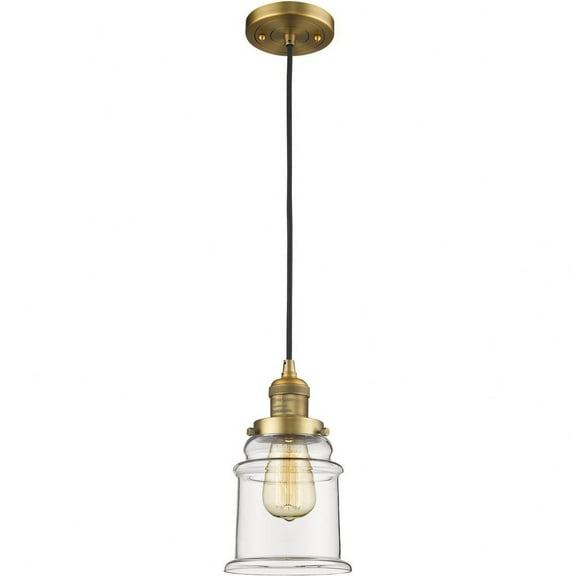 201C-BB-G182-Innovations Lighting-Canton - 1 Light Cord Hung Mini Pendant In Industrial Style-10 Inches Tall and 6 Inches Wide-Brushed Brass