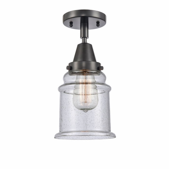 447-1C-BK-G184-Innovations Lighting-Canton - 1 Light Flush Mount In Industrial Style-10 Inches Tall and 6 Inches Wide-Matte Black Finish-Seedy Glass