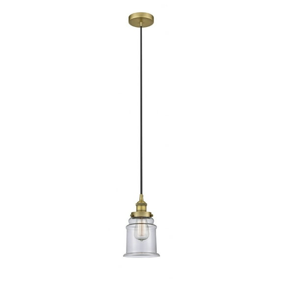 616-1PH-BB-G182 Innovations Lighting Canton - 1 Light Mini Pendant In Industrial Style-11 Inches Tall and 6 Inches Wide-Brushed Brass Finish-Clear