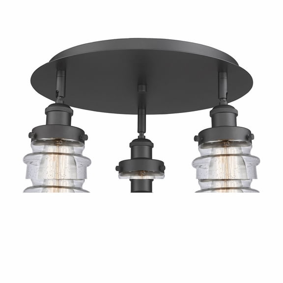 916-3C-BK-G184S Innovations Lighting Canton - 3 Light Flush Mount In Industrial Style-9 Inches Tall and 17 Inches Wide-Matte Black Finish-Seedy Glass