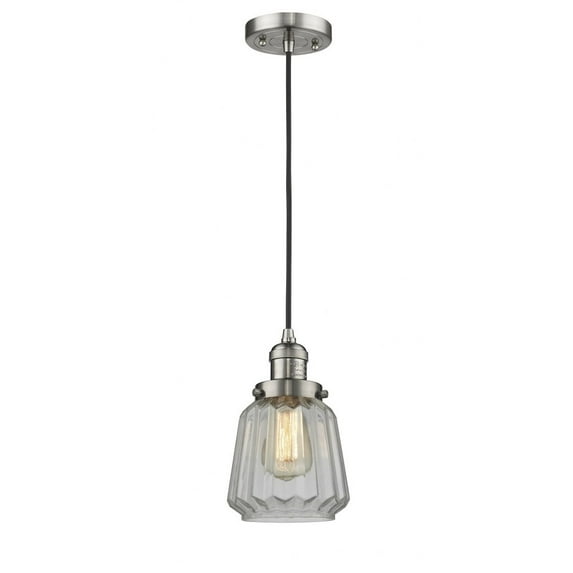 201C-SN-G142 Innovations Lighting Chatham - 1 Light Cord Hung Mini Pendant In Art Deco Style-11 Inches Tall and 7 Inches Wide-Brushed Satin Nickel