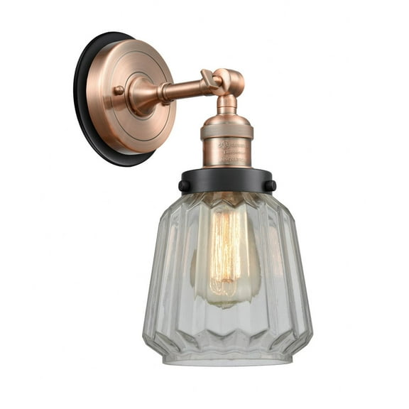 203AC-BPBK-HRBK-G142 Innovations Lighting Chatham - 1 Light Wall Sconce In Art Deco Style-12 Inches Tall and 7 Inches Wide-Antique Copper Finish-Clear