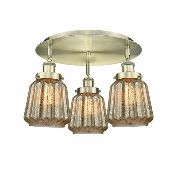 Innovations Lighting  Chatham - 3 Light 18" Flush Mount Antique Brass/Mercury