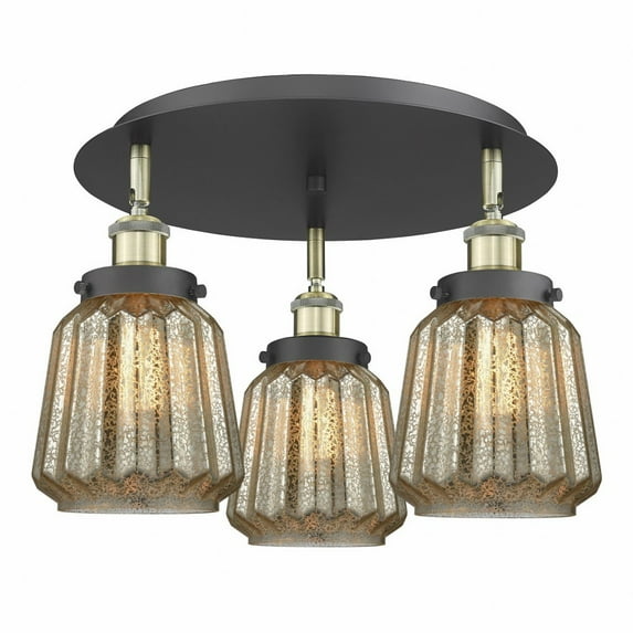 Innovations Lighting Chatham - 3 Light 18" Flush Mount Mercury/Black Antique Brass