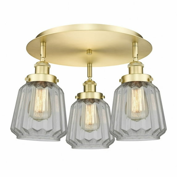 916-3C-SG-G142 Innovations Lighting Chatham - 3 Light Flush Mount In Art Deco Style-8 Inches Tall and 18.25 Inches Wide-Satin Gold Finish-Clear Glass