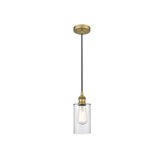 616-1P-BB-G802 Innovations Lighting Clymer - 1 Light Cord Hung Mini Pendant In Modern Style-9.63 Inches Tall and 3.88 Inches Wide-Brushed Brass