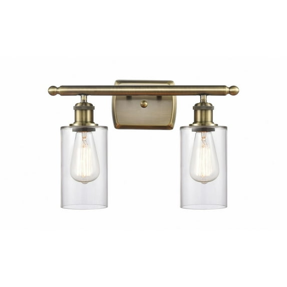 516-2W-AB-G802 Innovations Lighting Clymer - 2 Light Bath Vanity In Art Deco Style-12 Inches Tall and 16 Inches Wide-Antique Brass Finish-Clear Glass