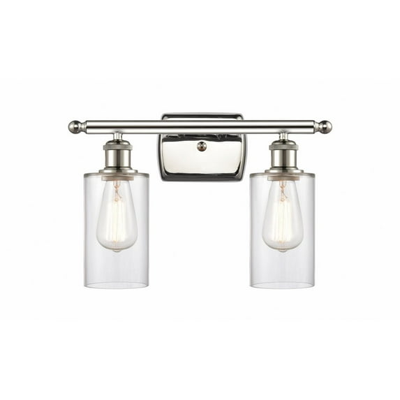 516-2W-PN-G802 Innovations Lighting Clymer - 2 Light Bath Vanity In Art Deco Style-12 Inches Tall and 16 Inches Wide-Polished Nickel Finish-Clear