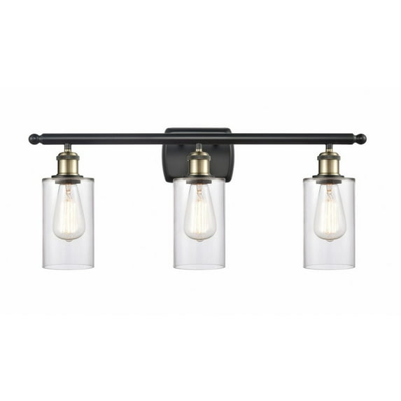 516-3W-BAB-G802 Innovations Lighting Clymer - 3 Light Bath Vanity In Art Deco Style-12 Inches Tall and 26 Inches Wide-Black Antique Brass Finish-Clear
