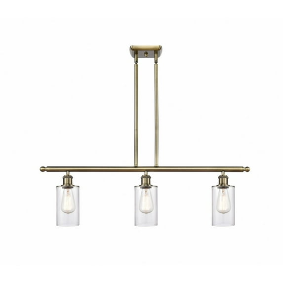 516-3I-AB-G802-Innovations Lighting-Clymer - 3 Light Island In Art Deco Style-12 Inches Tall and 36 Inches Wide-Antique Brass Finish-Clear Glass Color