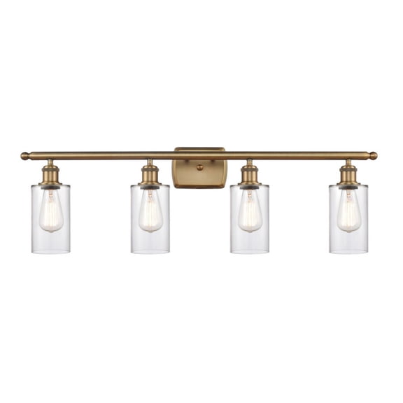516-4W-BB-G802 Innovations Lighting Clymer - 4 Light Bath Vanity In Art Deco Style-12 Inches Tall and 36 Inches Wide-Brushed Brass Finish-Clear Glass