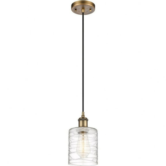 516-1P-BB-G1113-Innovations Lighting-Cobbleskill - 1 Light Cord Hung Mini Pendant In Industrial Style-8 Inches Tall and 5 Inches Wide-Brushed Brass