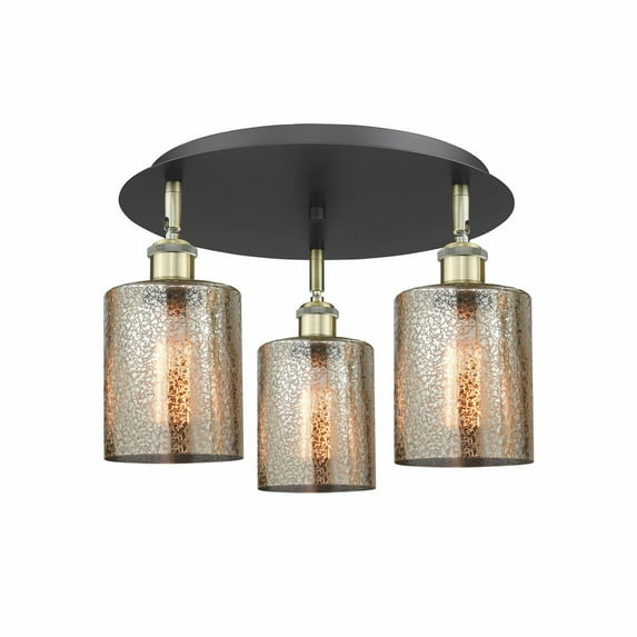 Innovations Lighting Cobbleskill - 3 Light 17" Flush Mount Mercury/Black Antique Brass