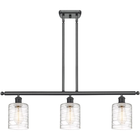 516-3I-BK-G1113 Innovations Lighting Cobbleskill - 3 Light Island In Art Nouveau Style-10 Inches Tall and 36 Inches Wide-Matte Black Finish-Clear