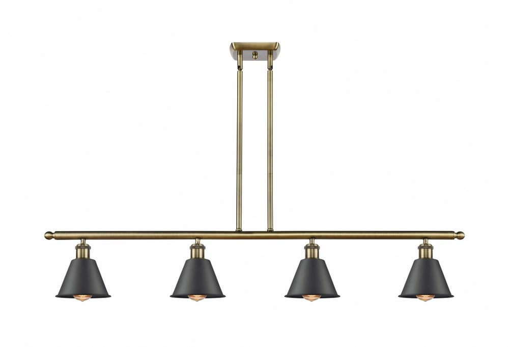 Cobbleskill Matte Black and Antique Brass 4-Light Island Fixture