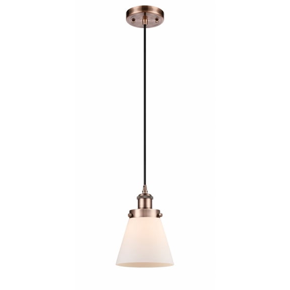 916-1P-AC-G61-Innovations Lighting-Cone - 1 Light Cord Hung Mini Pendant In Industrial Style-9 Inches Tall and 6 Inches Wide-Antique Copper