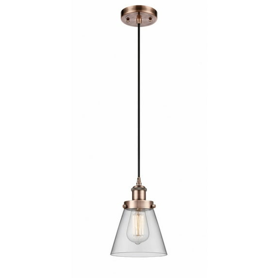 916-1P-AC-G62 Innovations Lighting Cone - 1 Light Cord Hung Mini Pendant In Industrial Style-9 Inches Tall and 6 Inches Wide-Antique Copper