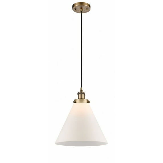 916-1P-BB-G41-L Innovations Lighting Cone - 1 Light Cord Hung Mini Pendant In Industrial Style-10 Inches Tall and 12 Inches Wide-Brushed Brass
