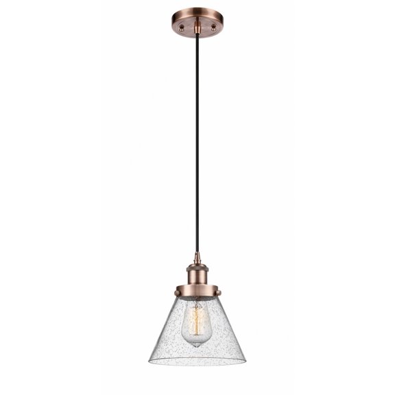 916-1P-AC-G44 Innovations Lighting Cone - 1 Light Cord Hung Mini Pendant In Industrial Style-10 Inches Tall and 8 Inches Wide-Antique Copper