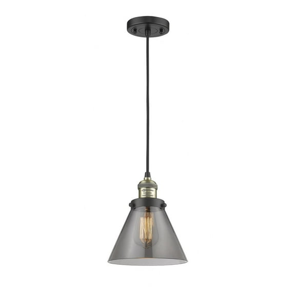 201C-BAB-G43 Innovations Lighting Cone - 1 Light Cord Hung Mini Pendant In Industrial Style-10 Inches Tall and 8 Inches Wide-Black Antique Brass
