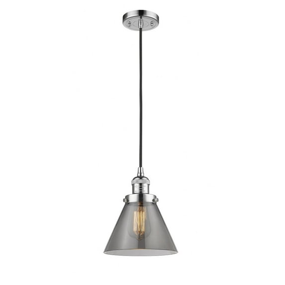 Innovations Lighting Franklin Restoration Cone - 1 Light 8" Cord Hung Mini Pendant Polished Chrome/Plated Smoke