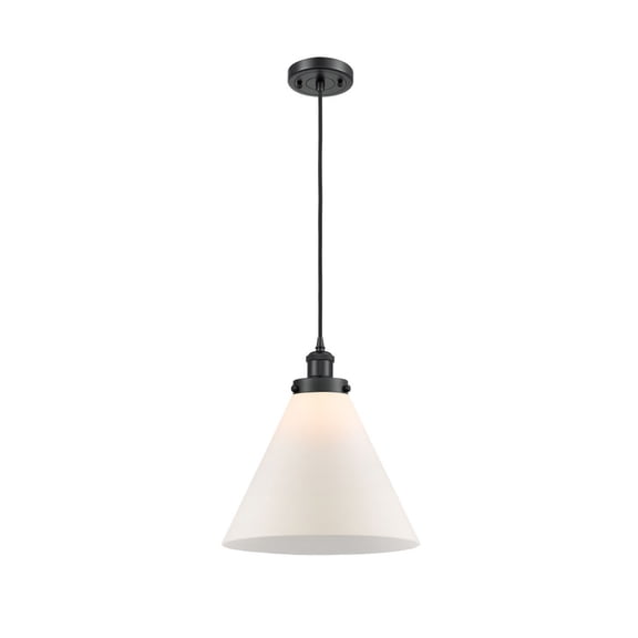 916-1P-BK-G41-L Innovations Lighting Cone - 1 Light Cord Hung Mini Pendant In Industrial Style-10 Inches Tall and 12 Inches Wide-Matte Black