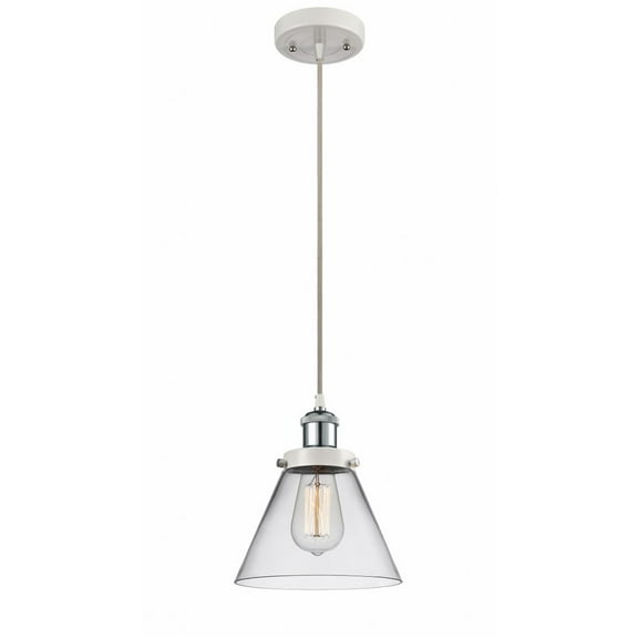 916-1P-WPC-G42-Innovations Lighting-Cone - 1 Light Cord Hung Mini Pendant In Industrial Style-10 Inches Tall and 8 Inches Wide-White/Polished Chrome