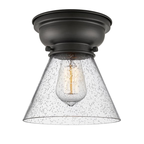 623-1F-BK-G44-Innovations Lighting-Cone - 1 Light Flush Mount In Industrial Style-7.4 Inches Tall and 7.75 Inches Wide-Matte Black Finish-Seedy Glass