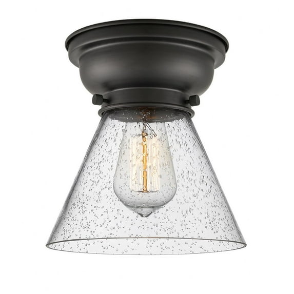 623-1F-BK-G44 Innovations Lighting Cone - 1 Light Flush Mount In Industrial Style-7.4 Inches Tall and 7.75 Inches Wide-Matte Black Finish-Seedy Glass