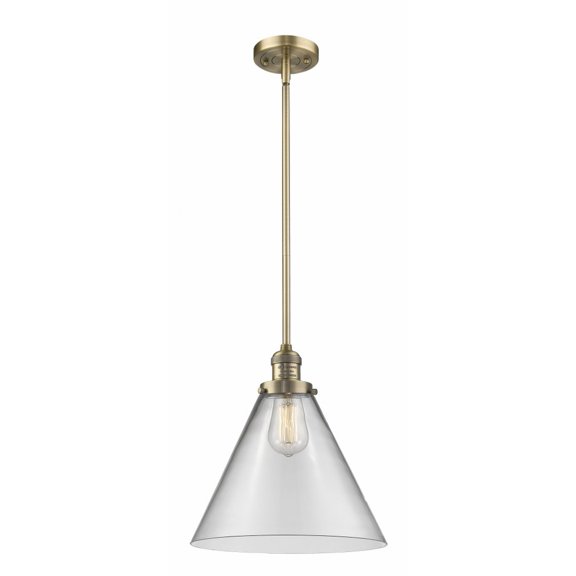201S-BB-G42-L Innovations Lighting Cone - 1 Light Mini Pendant In Industrial Style-16 Inches Tall and 12 Inches Wide-Brushed Brass Finish-Clear Glass
