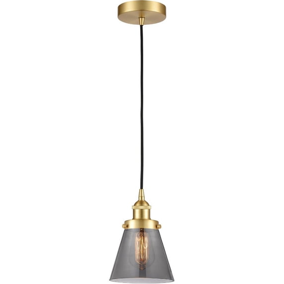 616-1PH-SG-G63 Innovations Lighting Cone - 1 Light Mini Pendant In Industrial Style-8 Inches Tall and 6 Inches Wide-Satin Gold Finish-Light Smoke