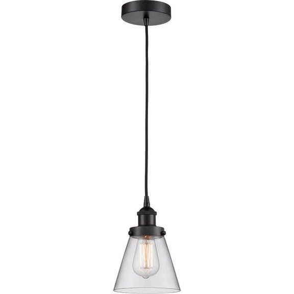 616-1PH-BK-G62 Innovations Lighting Cone - 1 Light Mini Pendant In Industrial Style-8 Inches Tall and 6 Inches Wide-Matte Black Finish-Clear Glass