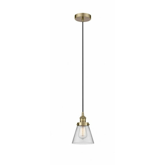 616-1PH-AB-G62 Innovations Lighting Cone - 1 Light Mini Pendant In Industrial Style-9.5 Inches Tall and 6.25 Inches Wide-Antique Brass Finish-Clear